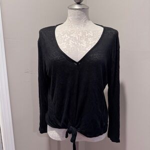 H&M Sz M Black V-Neck Linen Women's Top